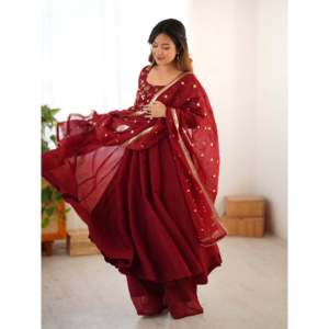 Designer Women's Party Wear <b>Gown</b> and Bottom Set with Elegant Lace Border Dupatta - Product Image 3