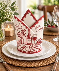 Serviette en coton imprimée de qualité supérieure avec motif vin rouge et table à manger – Serviette en tissu style bistrot français pour la maison, le restaurant, l'hôtel - Product Image 1