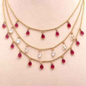 Conjunto de Collar Clásico con Rubíes CZ Polki, Chapado en Oro de 22K, Latón, Rojo y Blanco, Joyería Nupcial, Collar con Múltiples Formas para Mujer - Product Image 2