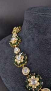 925 Sterling <b>Silver</b> Kundan Polki Necklace Set Luxury Green Nano Crystal <b>Choker</b> Traditional Indian Bridal Jewelry Wholesale Fine - Product Image 5