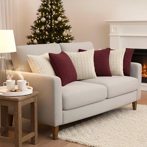 SOGA 45cm Deep <b>Red</b> and Classic Cream Cable Knit Pillowcase Set 6PC-Elegant Decorative <b>Cushion</b> <b>Covers</b> - Product Image 6