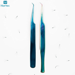 High Precision Curved Stainless Steel Tweezer for Volume Lash Extensions Professional Blue Titanium Coated Eyelash Tweezers - Product Image 2