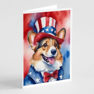 Corgi Patriotic American Whimsical A7 Tamaño 5x7 Tarjetas de notas en blanco Paquete de 8 con sobres Tarjetas de felicitación - Product Image 1