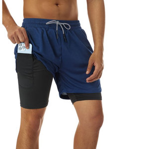 Shorts de sport et de course pour hommes, double couche, 100% polyester, séchage rapide, personnalisables avec marque privée, OEM, vente en gros, avec cordon de serrage 2-en-1 - Product Image 2