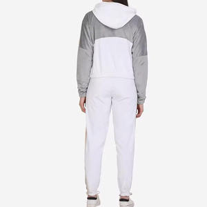 Ensemble de survêtement color block pour femme, à capuche, manches longues, décontracté, sportswear, blanc et gris, en polyester et coton, tenue de jogging automne - Product Image 1
