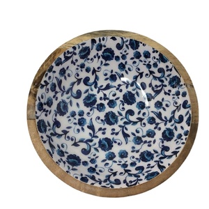 <b>Sticker</b> Enamel <b>Printed</b> Acacia Wood Fruit Salad Wooden Bowl High Quality Handmade Luxury Durable Serving Bowl Party Hotel - Product Image 1