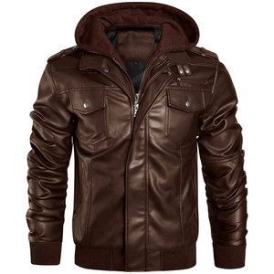 Veste moto slim fit en cuir PU marron pour homme, fermeture éclair, manches classiques, couleur unie, séchage rapide, écologique, coupe-vent - Product Image 2