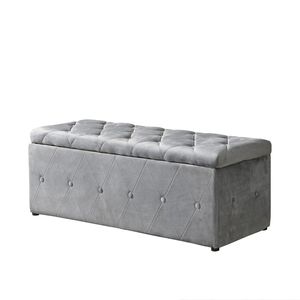 1 Otomana Rectangular de Almacenamiento de Terciopelo Corto Gris Claro con 2 Otomanas Adicionales - Product Image 2