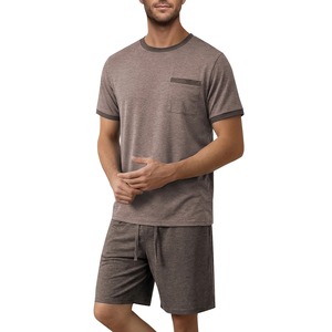 Ensemble de pyjama sportif pour hommes et enfants, gris, 100% polyester, manches courtes, col rond, couleur unie, respirant, décontracté, shorts d'été - Product Image 1