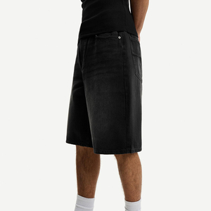 Shorts en jean pour homme, couleur unie, brodés, respirants, été, 100% coton, vintage, décontractés, coupe droite, multi-poches - Product Image 2