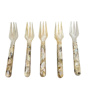 Artisan Crafted MOP Shell Fork Fish Pattern Long Reach Handle <b>Mirror</b> Finished Engraveable Surface Dessert Tool Storage - Product Image 2