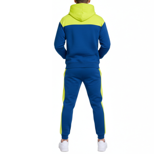 Conjunto Deportivo de Alta Visibilidad para Hombre, Azul Rey con Panel en Amarillo Neón, Sudadera con Capucha y Pantalones, Traje de Gimnasio de Alto Rendimiento - Product Image 2