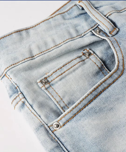 Jeans de Verano con Logotipo Personalizado, Estilo Vintage, Casual, Lavados, con Cierre, para Hombre, Corte Slim Fit, Rectos - Product Image 3