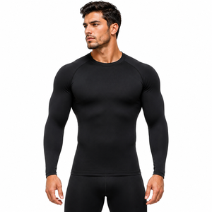 Men's <b>Black</b> Long Sleeve <b>Compression</b> <b>Shirt</b> Quick Dry Breathable Stretchable Anti-Bacterial Eco-Friendly Anti-UV Activewear - Product Image 1