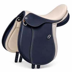 Selle anglaise en cuir véritable artisanale pour l'équitation et l'entraînement, selle de dressage anglaise en cuir véritable bleu marine avec étriers - Product Image 3