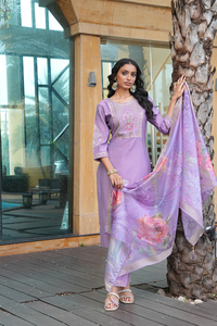 Beautiful Women's Purple <b>Kurti</b> Set 3/4 Sleeve Cotton Silk Full Stitched for Regular and Festive Occasions - Product Image 3