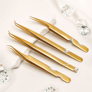 Pinzas de Fibra Aislantes para Empaque en Caja, Pinzas de Acero Inoxidable con Punta de Diamante para Extensión de Pestañas, Color Dorado - Product Image 5