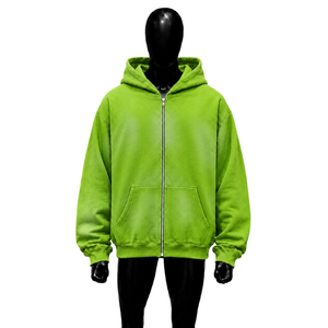 Sudadera con capucha premium verde lima extragrande con cremallera completa, unisex, estilo urbano, holgada, con cremallera completa, logotipo personalizado, venta al por mayor - Product Image 1
