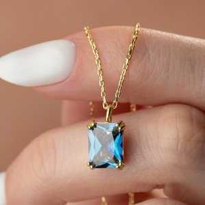 Blue Tanzanite Vintage Necklace Pendant Tai Silver 14K Gold Plated Lab Created Oval Gemstone for Women - Product Image 2