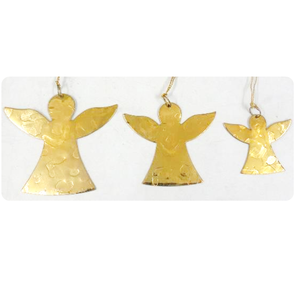 Ensemble d'ornements suspendus en forme d'anges texturés faits à la main en argent, or et cuivre - Décoration de Noël écologique et durable - Product Image 4
