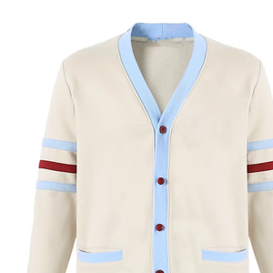 Kankakee for Wool Cashmere V Neck Winter Fleece <b>Cardigan</b> Knit Sweater Front <b>Pockets</b> Embroidered Logo Patch Soft Cozy Style - Product Image 3