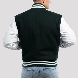 Veste universitaire personnalisée pour homme de qualité supérieure avec manches en cuir, veste bomber classique, fermeture à boutons, col et poignets côtelés - Product Image 3