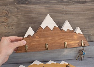 Premium Mountain Design Wooden <b>Key</b> Holder <b>Wall</b> <b>Hook</b> For Home And Office Stylish Storage Organizer With Creative Design - Product Image 4