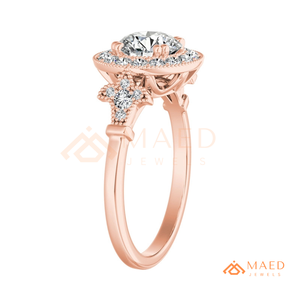 Round Cut Moissanite Double Halo Engagement Ring Rose Gold Plated Milgrain Vintage Pave Band Wedding Ring Jewelry <b>Gift</b> - Product Image 6