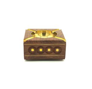 Cenicero cuadrado de madera al por mayor, cenicero de lujo de madera de Sheesham para cigarros con inserto de latón dorado y diseño de incrustaciones. - Product Image 5