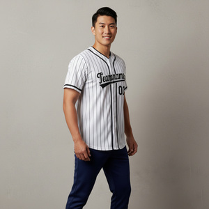 Camiseta de béisbol para hombre, a rayas, blanca y negra, transpirable, manga corta, con botones al frente, nombre del equipo personalizado, estampado 00, corte regular, para todas las estaciones - Product Image 6
