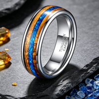 Bague en carbure de tungstène argenté avec incrustation en bois de fût de whisky et opale bleue 3A, alliance pour homme, bijoux naturels en gros 6mm