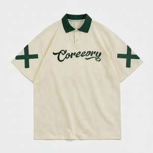 Polo en coton pour homme, uni, respirant, décontracté, avec logo brodé sur le devant, manches courtes, broderie de lettres - Product Image 1