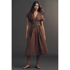 Robe midi trapèze décontractée en popeline de coton à taille naturelle, plissée, unie, pour femme, personnalisable, écologique, respirante et élégante - Product Image 1