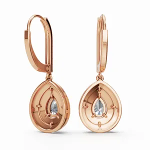 Pendientes Colgantes Redondos y en Forma de Pera, en Oro Rosa de 18K con Diamantes con Certificación IGI y Claridad VVS para Mujer - Product Image 3