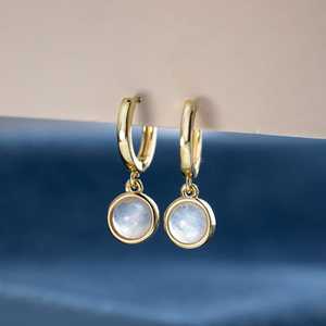 Boucles d'oreilles pendantes en pierre de lune naturelle, argent sterling 925, plaqué or 14 carats, bijoux en pierres précieuses pour femmes - Product Image 2