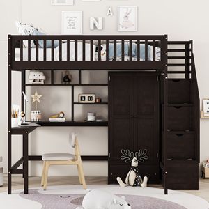 Letto a soppalco espresso a grandezza naturale con libreria, cassetti, scrivania e armadio per bambini - Product Image 2