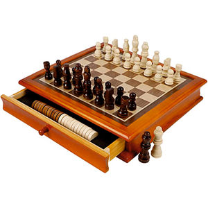Juego de Ajedrez y Damas de Madera Hecho a Mano con Cajones de Almacenamiento Integrados, Piezas de Ajedrez Staunton, Juego de Mesa de Madera, Regalo - Product Image 1