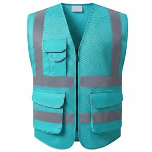 เสื้อกั๊กนิรภัยสีส้มสำหรับผู้ชายพร้อมแถบสะท้อนแสงและกระเป๋าหลายช่อง ปิดด้วยซิป วัสดุตาข่ายระบายอากาศได้ - Product Image 1