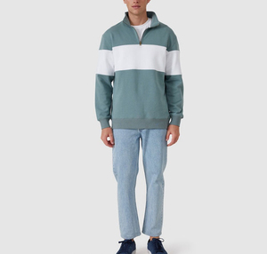 เสื้อสเวตเชิ้ตผู้ชายแบบซิป ¼ ตัว คอตั้ง แขนยาว ทรงปกติ สีตัดต่อ สไตล์ลำลอง ผ้าฝ้ายเฟรนช์เทอร์รี่ 100% สำหรับฤดูใบไม้ร่วง - Product Image 1