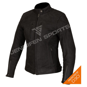 Chaqueta de Motociclista Estilo Vintage para Hombre, de Cuero Nubuck Desgastado, con Cuello Alto y Bolsillos Delanteros con Cierre, Ropa de Abrigo para Otoño - Product Image 5
