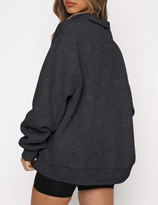 Wholesale <b>Women</b> <b>Quarter</b> Zipper <b>Sweatshirt</b> Fleece Half <b>Zip</b> Pullover Oversized Cotton Casual Streetwear Private Label Apparel - Product Image 3