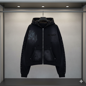 Sweat-shirts à capuche oversize de haute qualité, style streetwear, avec épaules tombantes, strass, impression personnalisée, fermeture éclair confortable - Product Image 5