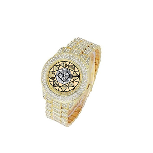 Reloj de Lujo para Hombre con Diamantes de Laboratorio y Baño de Oro Amarillo Sólido, Esfera Redonda Analógica, Correa de 22cm, 40mm - Product Image 1