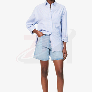 Fournisseur de vêtements – Nouveaux shorts en jean décontractés pour femmes, en mélange de coton doux, vêtements de mode pour l'été, shorts en coton bleu clair uni - Product Image 3