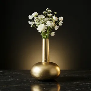 Metal Flower <b>Vase</b> for Home Decor Vintage Antique Decorative <b>Vase</b> Shiny <b>Gold</b> Finish for Living Room Bedroom Office Table Centerpi - Product Image 2