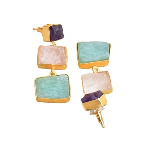 Pendientes Colgantes de Latón de Moda, Joyería Auténtica con Piedras Preciosas, Acabado de Latón Antiguo, Hipoalergénicos, Seguros de Usar, Venta al por Mayor - Product Image 5