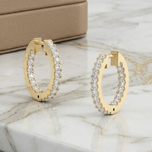 0.55 CTW Round Cut Pave Set <b>Large</b> <b>Hoop</b> Diamond Earrings - Product Image 2