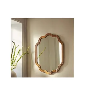 <b>Wooden</b> <b>mirror</b> frame with rich mahogany surface and elegant curves for classic bedrooms or sophisticated office decor - Product Image 1