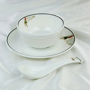 Melamine Bowl with Modern Design 1-piece Dinnerware Dishwasher Safe Tableware <b>Set</b> <b>White</b> with Black Rim BPA Free Heat Resistant - Product Image 2