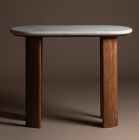Table console moderne avec plateau en marbre et base en bois de teck pour le couloir, le salon, meubles de salon